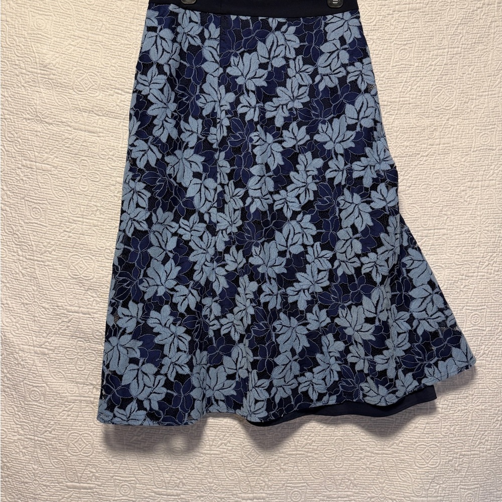 Draper James Navy and Light Blue Floral Midi Skirt